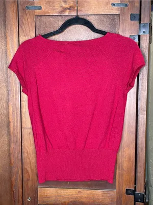 Anthropologie Moth Womens Red White Knit Top Sweater Small Crochet Square Neck thumbnail 3