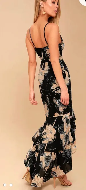 Lulus Black Floral High Low Maxi Dress thumbnail 2