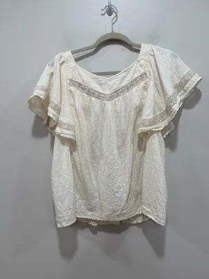 Old Navy Cream Swiss Dot Lace Flutter Sleeve Blouse Top Boho Cottagecore Size medium thumbnail 4
