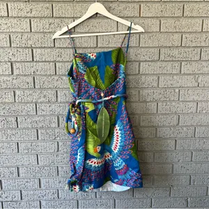 NWT Farm Rio Blue Macaw Mini Wrap Dress Size XS Short Vacation Tropical Cruise thumbnail 6