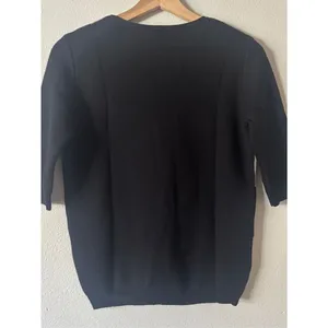Siyu Espana Black Merino Wool Top with Taupe Polka Dots Size Small thumbnail 5