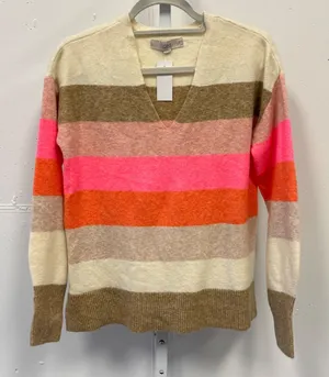 NWT LOFT Women's XS‎ V-Neck Striped Knit Sweater Pink Orange Cream Multi Color thumbnail 1