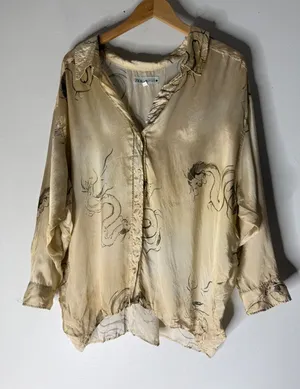 Zara cram collar oversized satin button down dragon print small‎ thumbnail 1