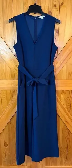 Free Assembly Women's Navy Sleeveless Jumpsuit Tie Waist Pockets Size Medium (66 thumbnail 1