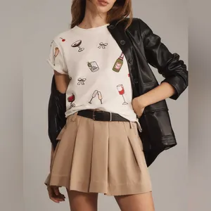 NWT Anthropologie Maeve The Caitlin Embroidered Boxy Tee - drinks - small thumbnail 3