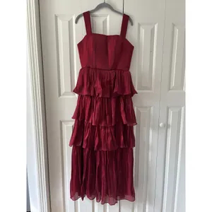 Red Tiered Ruffle Dress With Straps Size 8 thumbnail 5