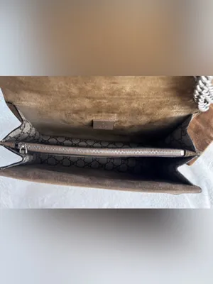 Gucci GG Supreme Shoulder Bag in Beige and Brown with Silver Hardware thumbnail 12