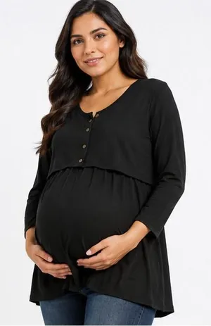 Times Two Maternity Womens Nursing Top Size L Black Double Front 3/4 Sleeve thumbnail 1
