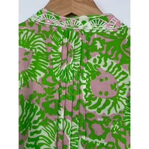 Lilly Pulitzer Womens‎ Sarasota V-Neck Beaded Tunic Top Size Medium Cotton Green thumbnail 4