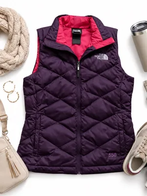 The North Face 550 Down Puffer Vest Women’s Small Plum Pink Hiking Outdoor EUC thumbnail 13