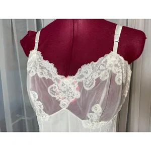 nightgown slip vintage knee length sheer bust white thumbnail 2