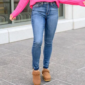 Judy Blue Catch and Release Side Slit Skinny Fit High Rise Dark Wash Denim Jeans thumbnail 1