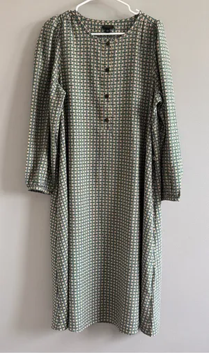 Ann‎ Taylor Geometric Print Midi Dress Large Long Sleeve Boho thumbnail 1
