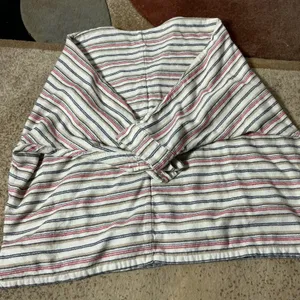 Woolrich Vintage Striped Flannel Tunic Women Medium Cream Oversized V-Neck Top thumbnail 7