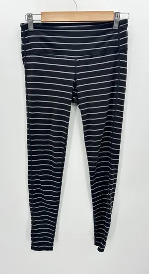 Athleta Womens Black Gray‎ Striped Polyester Spandex Full Length Leggings Small thumbnail 1