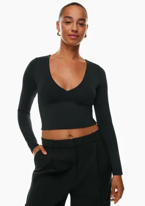 Aritzia Black Contour Cropped Low V Neck thumbnail 1