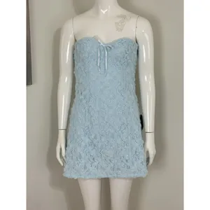 Lulus Light Blue Lace Mini Dress Strapless Backless 3D Floral Coquette NWT M thumbnail 4