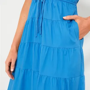 MOON RIVER Blue V-Neck Maxi Dress V-Neck Ruffled Sleeveless‎ Sundress thumbnail 5