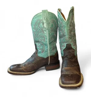 Dan Post Babs DP4937 Western Boots Womens 7.5 Brown Turquoise Square Toe Cowgirl thumbnail 1