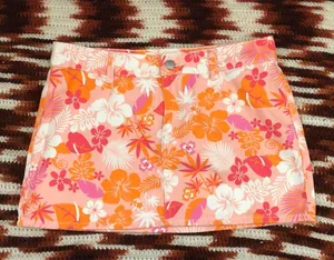 Fairycore Boho Micro Mini Low Rise Pink Orange Floral Hawaiian Style Skirt Measurement in pics thumbnail 1