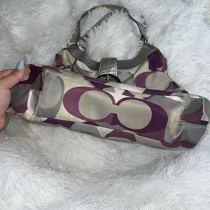 Coach Op Art Scarf Print Signature Shoulder Bag with Purple and Silver Detail thumbnail 3