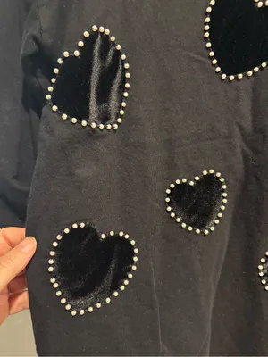 INC black sweatshirt top velvet beaded hearts sz M coquette whimsigoth thumbnail 5