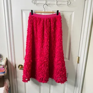 Anthropologie Pink Maeve Floral Appliqué Skirt Midi Womens‎ Size 2 thumbnail 6