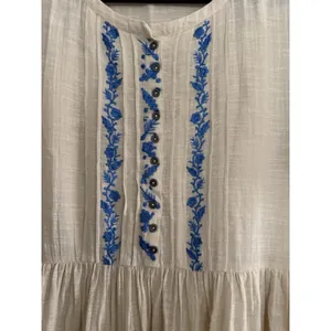 Free People Santiago Embroidered Boho Mini Dress Ivory and Blue‎ Size Medium thumbnail 9