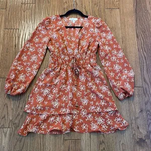 Bebop orange floral vneck ruffle skirt dress size small thumbnail 9