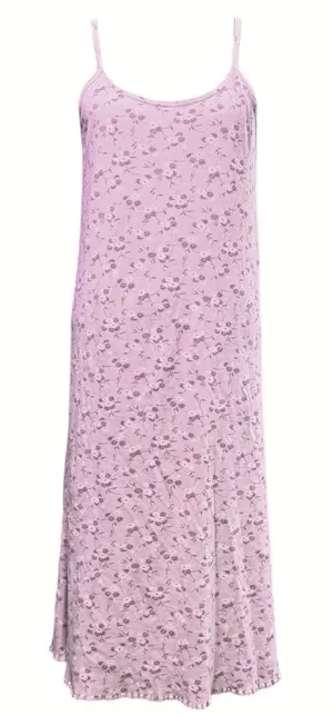 VTG‎ Unbranded M Lavender Pink Floral Cami Midi Dress Lettuce Trim Y2K Coquette thumbnail 1