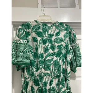 FIG + FLOWER Green Tropical Floral Midi Dress size Large Modest Preppy Teacher thumbnail 3