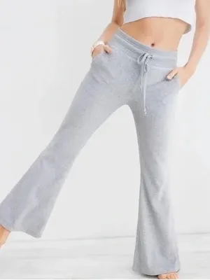 Aerie Kick It Flare Velour High Waisted Pants in Gray thumbnail 1