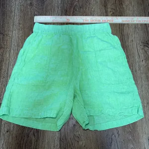 C&C California 100% Linen Shorts Womens M Lime Green‎ Elastic Waist boho beach thumbnail 3