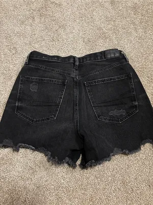 American Eagle Black Distressed High-Waist Women’s Denim Shorts thumbnail 3