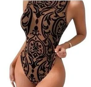 Women’s Mesh See Through Bodysuit Brown Size M thumbnail 1