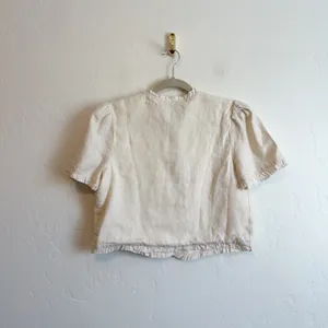Reformation | Bess 100% Linen Puff Sleeve Ruffle Top in Sugar Cream | Size Med thumbnail 11