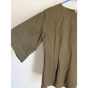 Dries Van Noten Blouse Top Womens 6 Olive Green Cotton Linen Zip Back Darted thumbnail 3