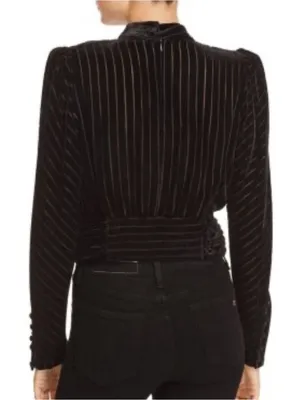 Frame Denim Velvet Long Sleeve Smocked Party Blouse Noir Size Medium thumbnail 2