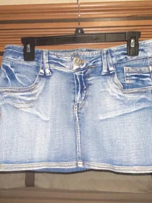 🌸MY2K Mudd Blue Denim Mini Skirt Embroidered Beaded Pockets Button Size S thumbnail 7