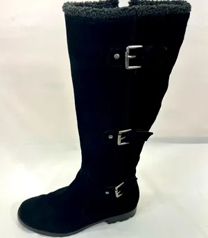 Alfani Vermont Suede Leather Shearling Triple Buckle‎ Riding Boot Women 7 Black thumbnail 1