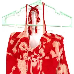 Maeve Size 2 Halter Neck Sun Dress Red Cream Mini Length Side Zipper Lined thumbnail 3