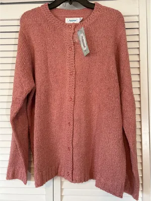 National Pink Knit Button Front Cardigan‎ Sweater Women's 1X Textured thumbnail 1