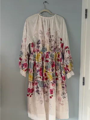 White Floral Midi Dress with Lace Trimmings & Flower Buttons thumbnail 10