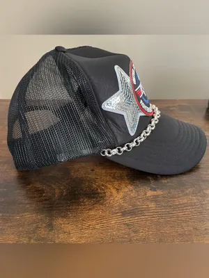 OTTO Top Gun Trucker Hat Black Embellished Chain Rhinestone Patch One Size thumbnail 4