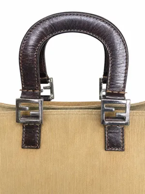 FENDI Corduroy Tote Bag with Dark Brown Leather Handles Vintage thumbnail 7