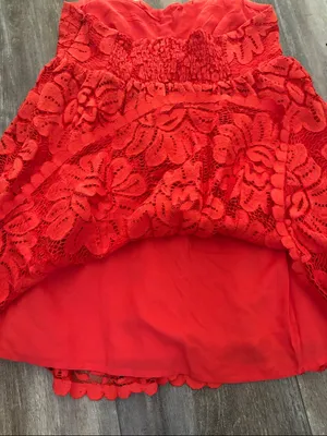 ANTHROPOLOGIE Maeve Strapless Lace Mini Dress Red size small No Shoulder Straps thumbnail 9