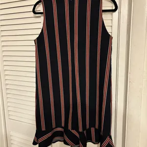 Zara Navy Red Stripe Thick Shift Dress Ruffle Hem m thumbnail 6