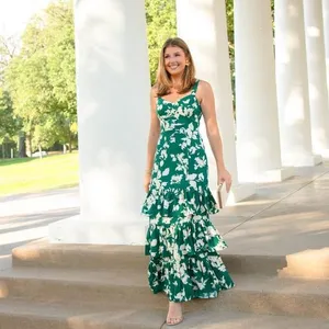 Abercrombie Ruffle Tiered Maxi Dress Size XS Floral Green Spring Wedding thumbnail 4
