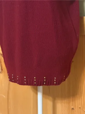 Vintage 80s 90s Burgundy Jeweled Sweater Vest Gold Applique Mock Neck USA OS thumbnail 3