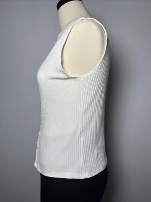 Abercrombie & Fitch White Ribbed Button-Front top thumbnail 4